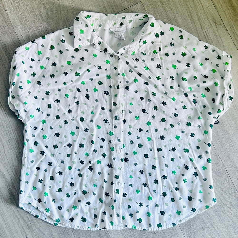 Japna | Shamrock Print Button Down Shirt Lg